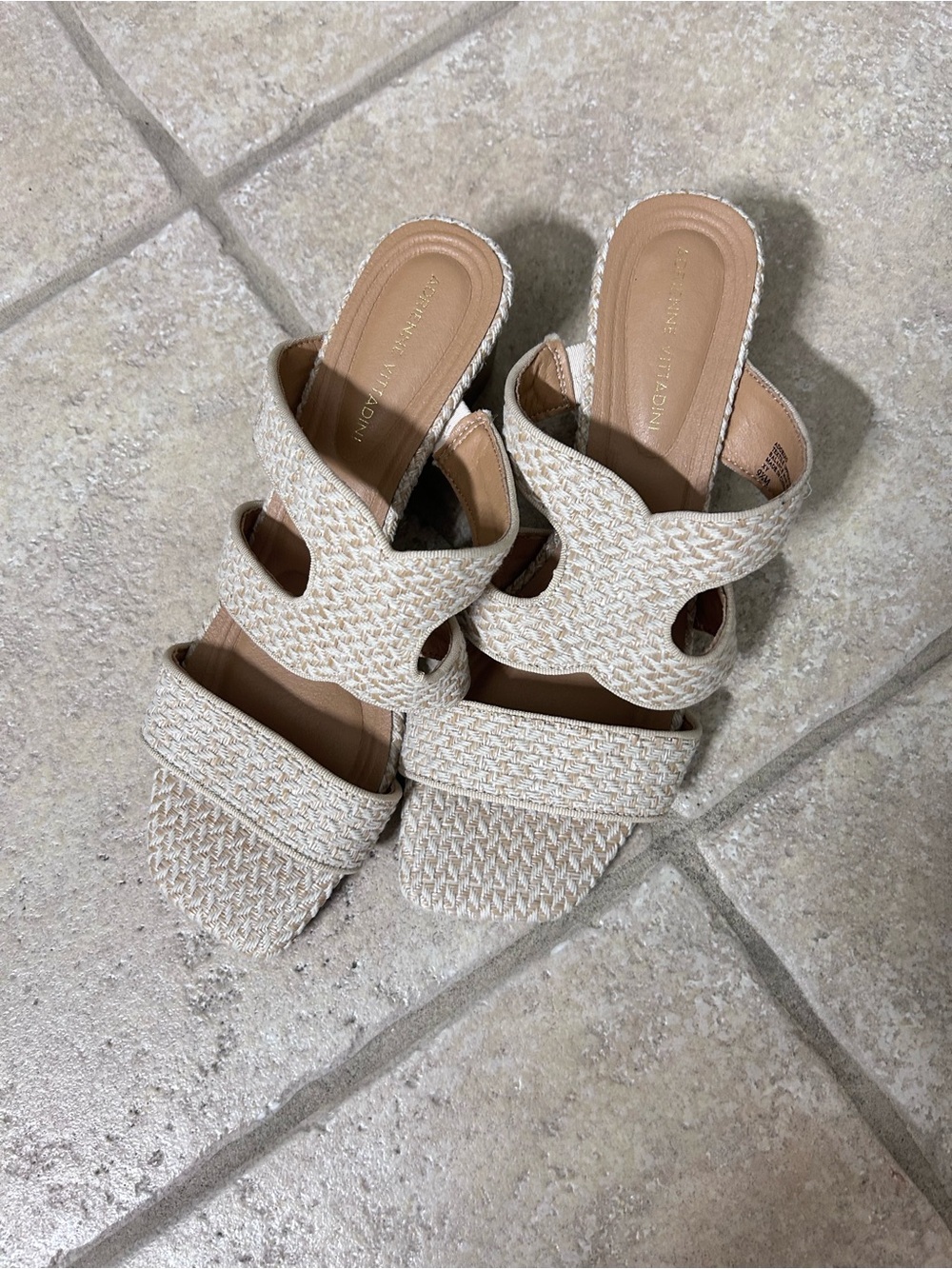 Adrienne Vittadini Cream Woven Slide Mules